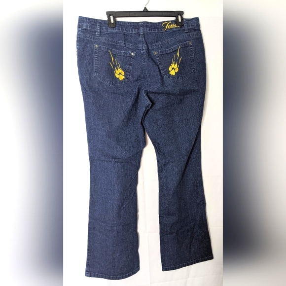 Fetish Women's Y2K Vintage Dark Blue Jeans Size 18 Gold Paw Prints On Pockets - Picture 1 of 7